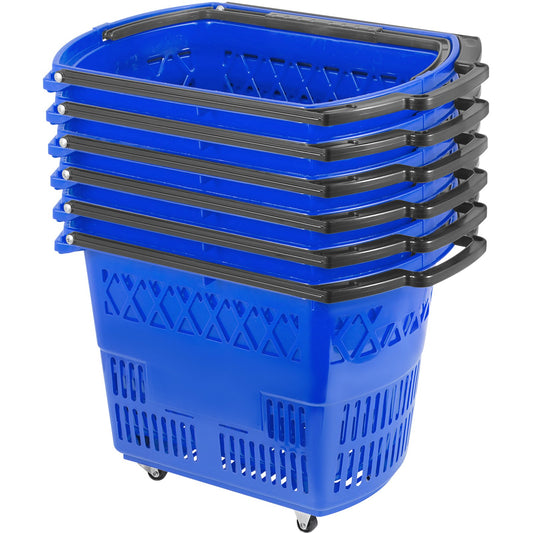 VEVOR Shopping Basket with Handle on Castors- Blue Pack of 6