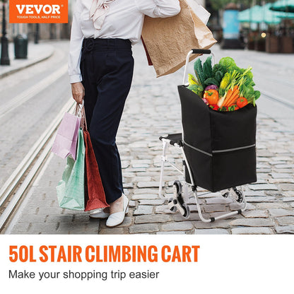 Foldable Stair Climbing Cart with Seat & Waterproof Bag, 35 kg Capacity