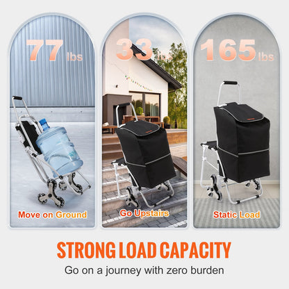 Foldable Stair Climbing Cart with Seat & Waterproof Bag, 35 kg Capacity