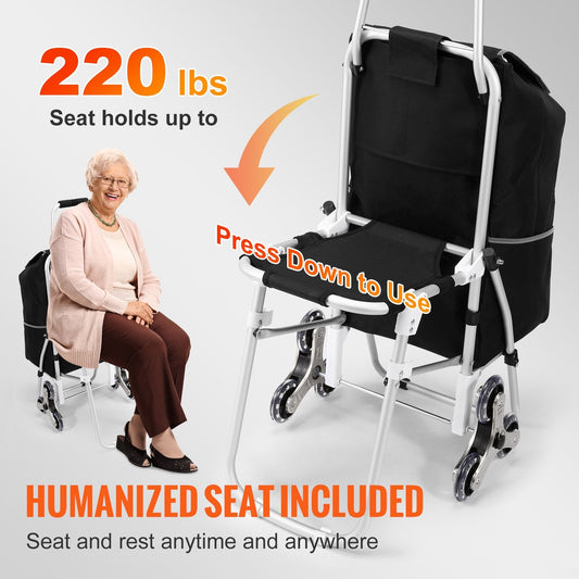 Foldable Stair Climbing Cart with Seat & Waterproof Bag, 35 kg Capacity