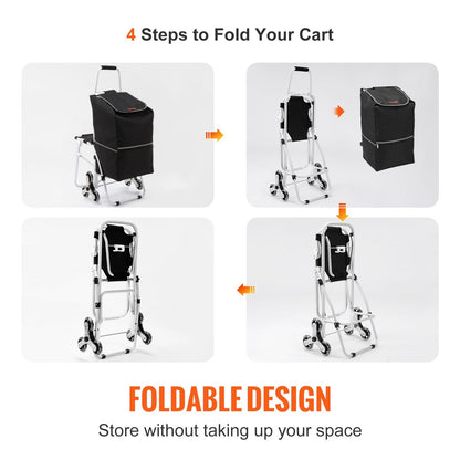 Foldable Stair Climbing Cart with Seat & Waterproof Bag, 35 kg Capacity
