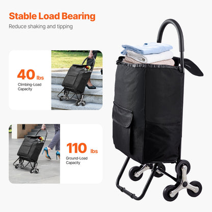 VEVOR Stair Climbing Cart Foldable Shopping Cart 36L with Storage Bag 6 Wheels