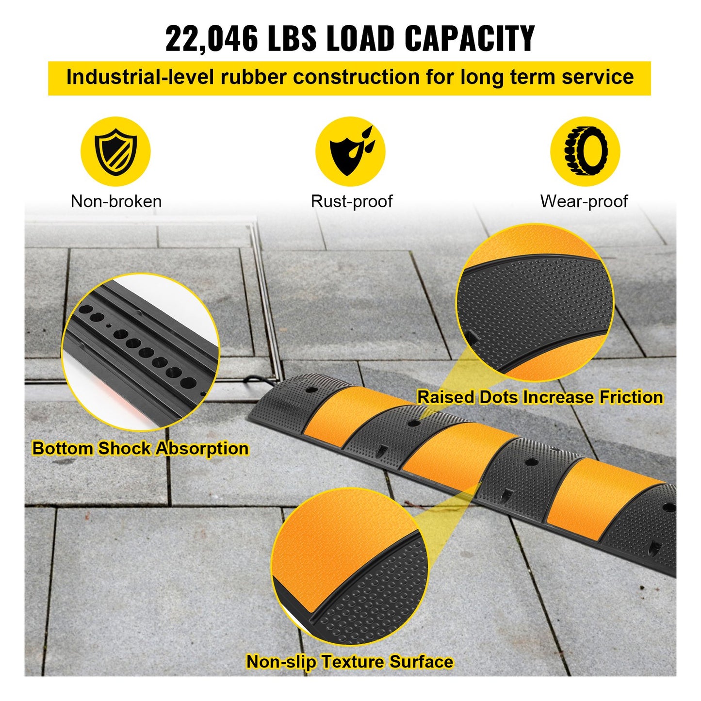VEVOR 2pcs 6 Feet Rubber Driveway Modular Heavy Duty Speed 72.8 x 12 x 2.4 Inch