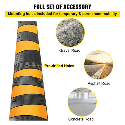 VEVOR 2pcs 6 Feet Rubber Driveway Modular Heavy Duty Speed 72.8 x 12 x 2.4 Inch