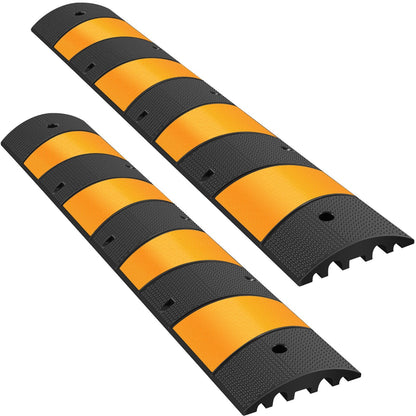 2-Pack Heavy Duty Rubber Speed Bumps with Cable Channels, 185 x 31 x 5.5 cm