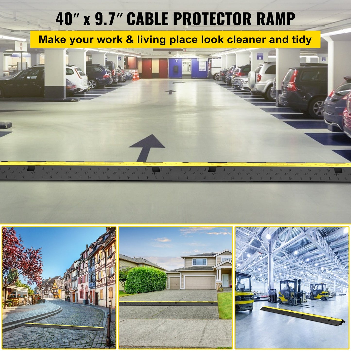 VEVOR Cable Protector Ramp, 2 Packs 2 Channels Speed Bump Hump, Rubber Modular Speed