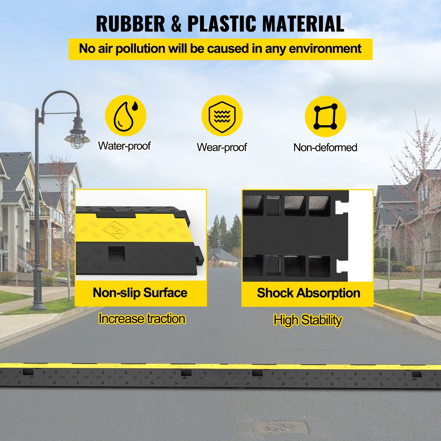 VEVOR Cable Protector Ramp, 2 Packs 2 Channels Speed Bump Hump, Rubber Modular Speed