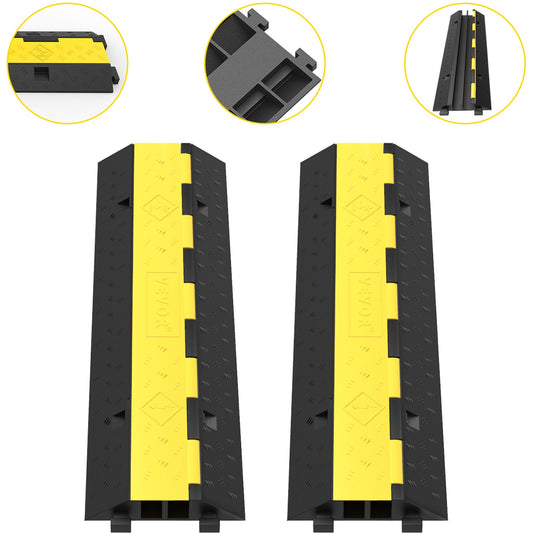 VEVOR Cable Protector Ramp, 2 Packs 2 Channels Speed Bump Hump, Rubber Modular Speed