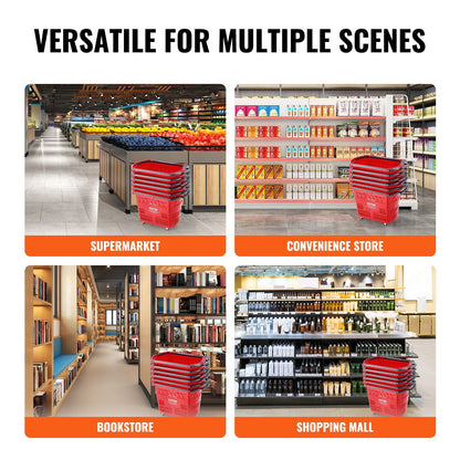 Set of 6 Red Rolling Shopping Trolleys with Handle, 39L Capacity, 34 kg Load