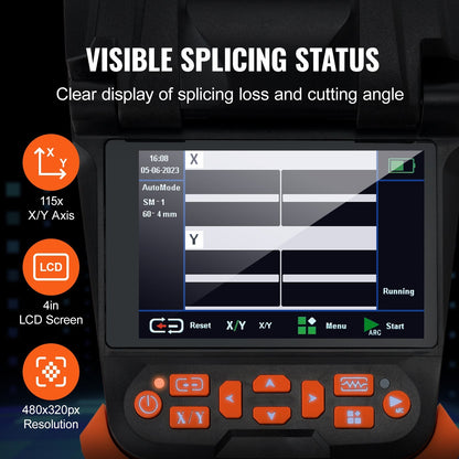 Fiber Optic Fusion Splicer Kit, 4 Motors, Clad Alignment, 4" LCD Screen
