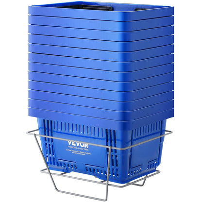 Set of 12 Durable 24L Plastic Shopping Baskets with Stand for Retail & Grocery