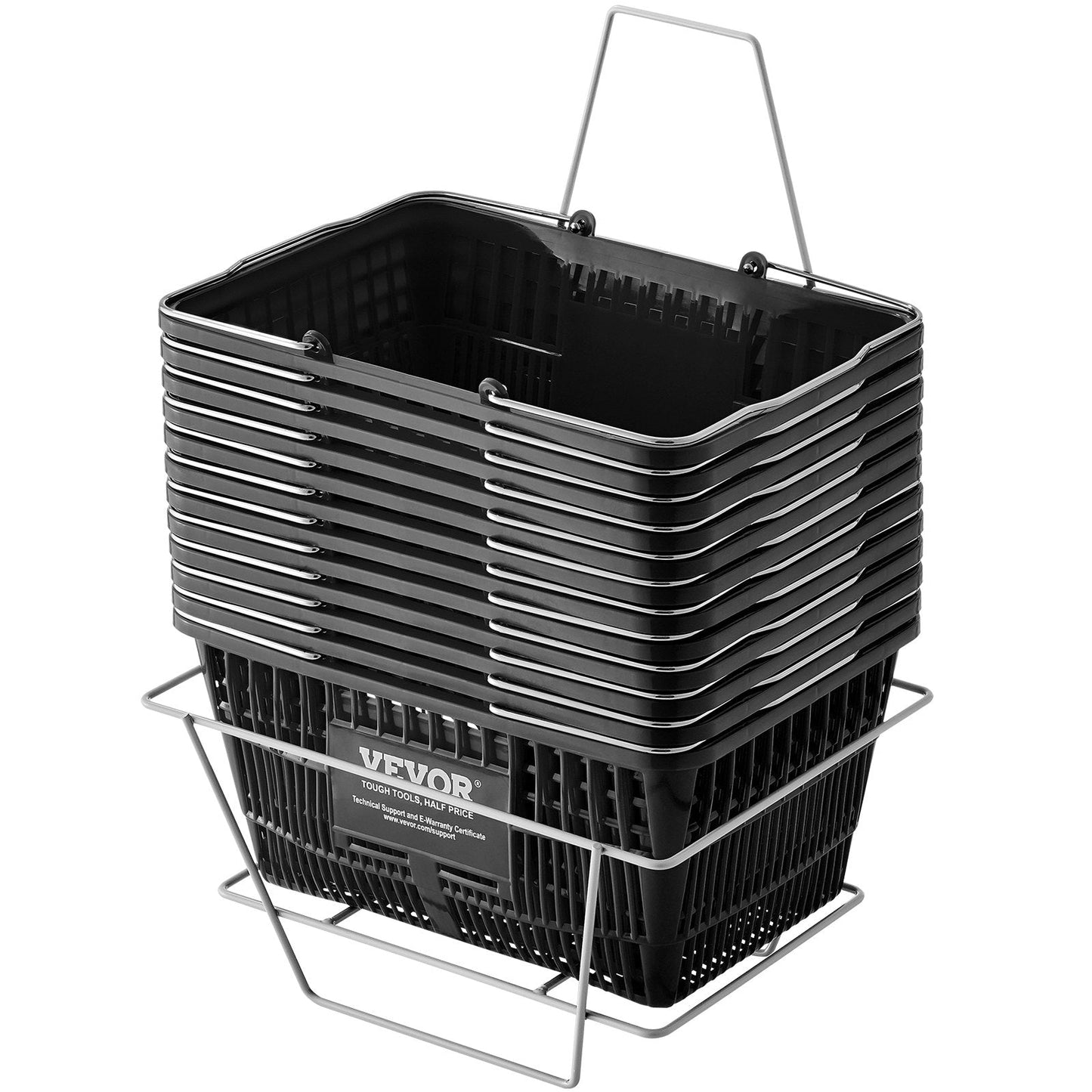 12-Pack 21L Grocery Baskets with Stand & Iron Handles, Black, 9.1 kg Load Capacity