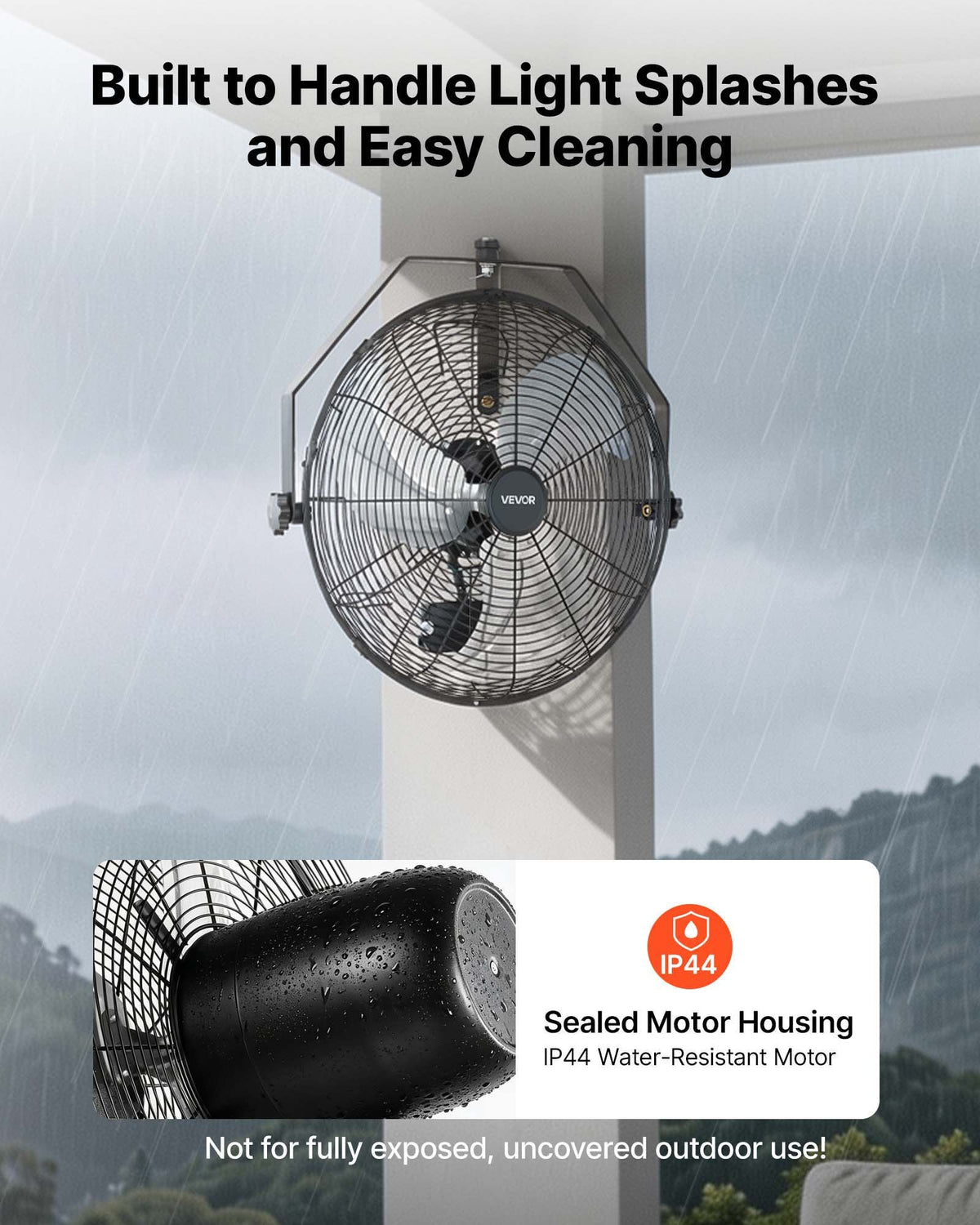 Wall Mount Fan, 450 mm Wall Mounted Hanging Fan with IP44-rated Protection, 3-Speed, Long Airflow Distance, Adjustable Rotation Angle, Powerful for Industry, Commercial, Garage, Workshop, Gym