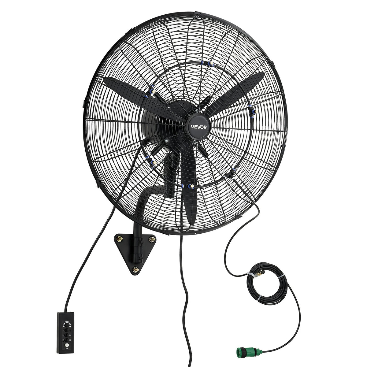 Wall Mount Fan, 610 mm Wall Mounted Hanging Fan with Oscillating & Mist, IP44-rated, 3-Speed, Powerful Air Reach, Mechanical Control, Long Airflow for Industry, Commercial, Garage, Workshop