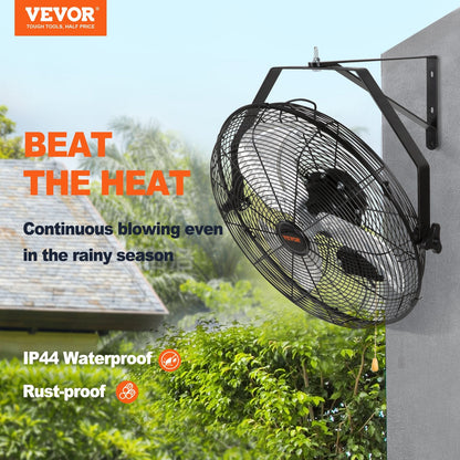 Industrial Wall Mount Fan, Waterproof, 3-Speed, 44.6 cm Blade, 6 kg, Powerful Airflow