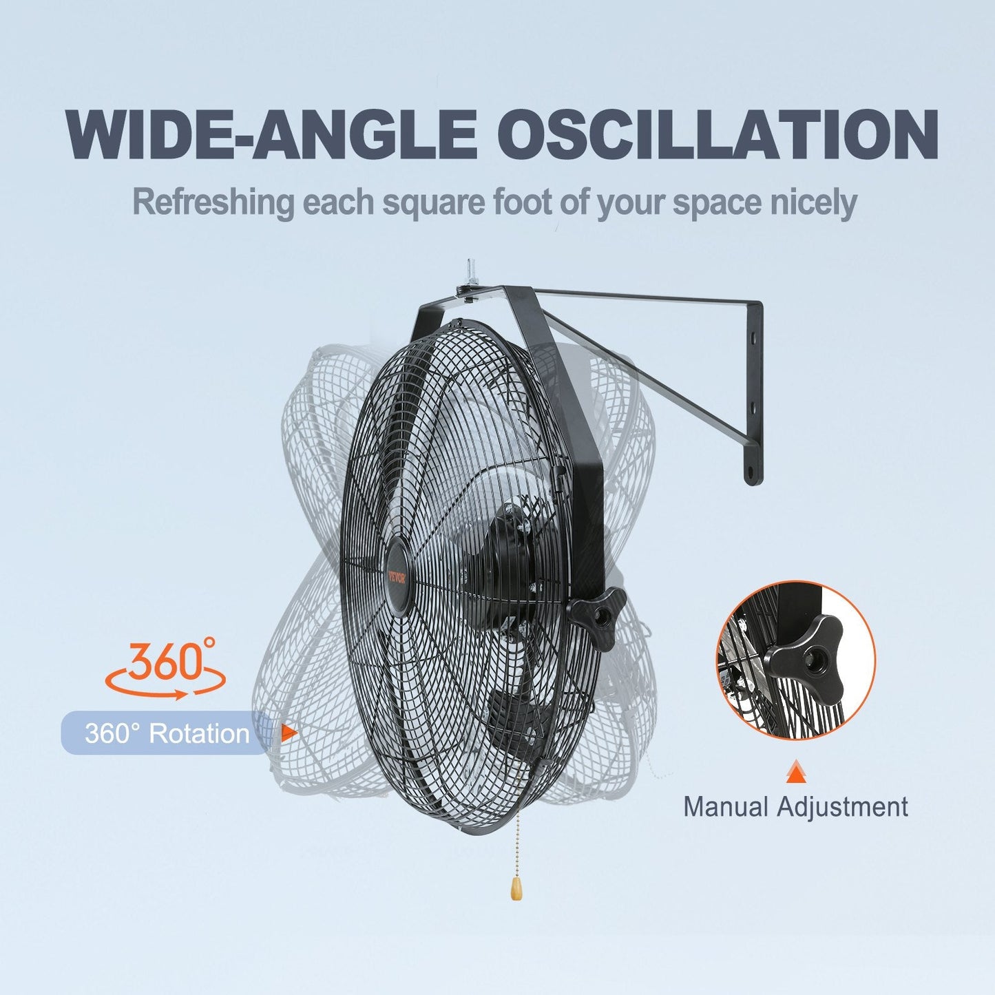 Industrial Wall Mount Fan, Waterproof, 3-Speed, 44.6 cm Blade, 6 kg, Powerful Airflow