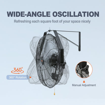 Industrial Wall Mount Fan, Waterproof, 3-Speed, 44.6 cm Blade, 6 kg, Powerful Airflow