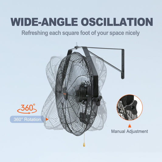 Industrial Wall Mount Fan, Waterproof, 3-Speed, 44.6 cm Blade, 6 kg, Powerful Airflow