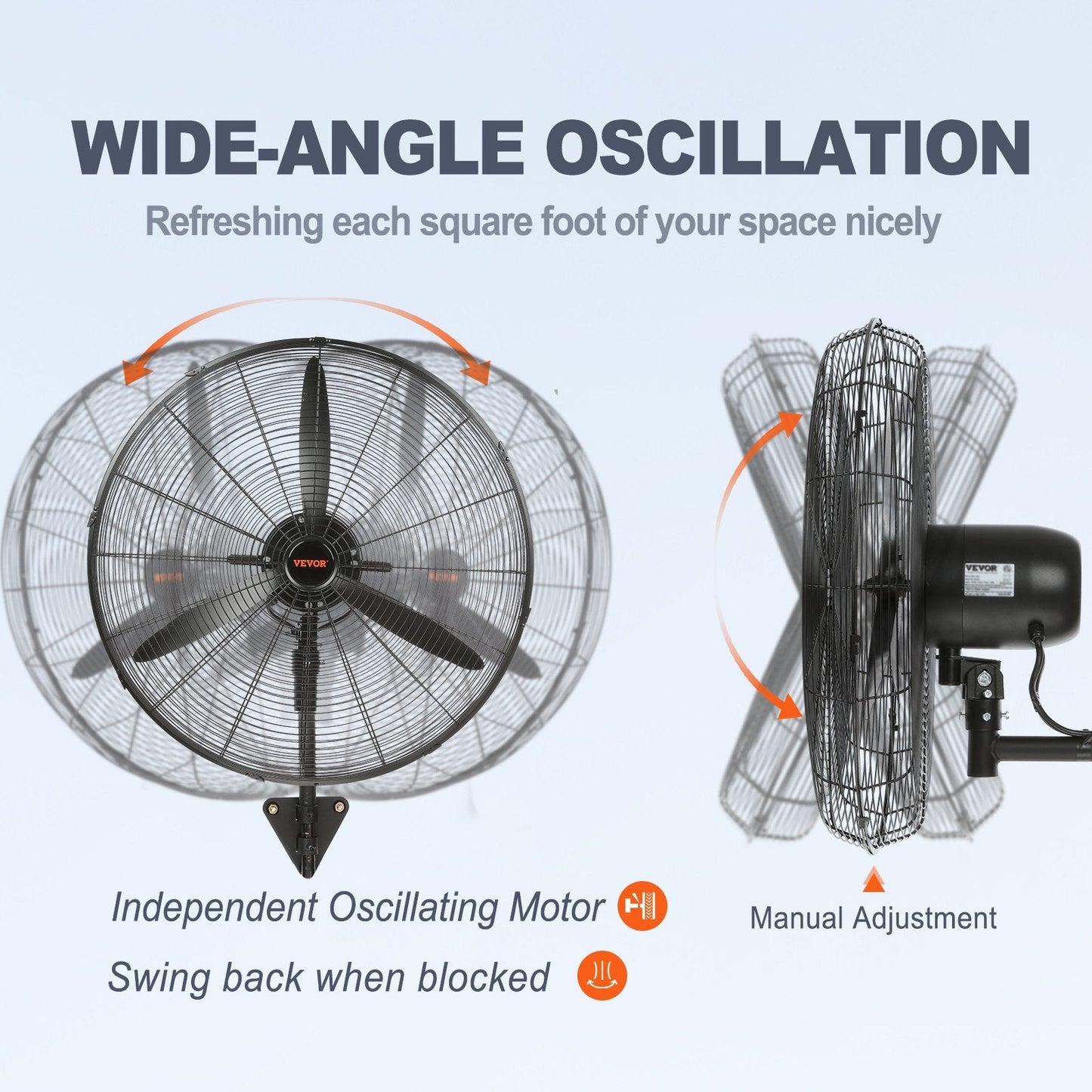Wall-Mount Waterproof Misting Fan, 62 cm, 3-Speed Oscillating Metal Design