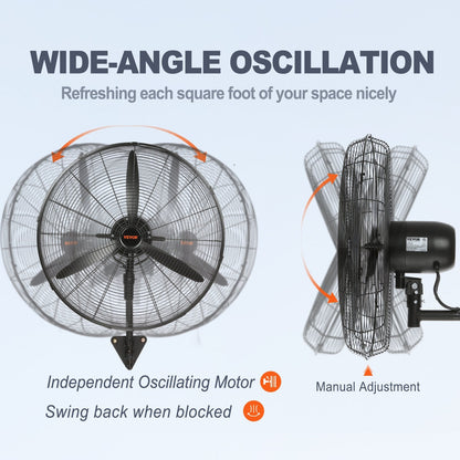 Wall-Mount Waterproof Misting Fan, 62 cm, 3-Speed Oscillating Metal Design