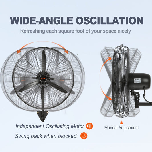 Wall-Mount Waterproof Misting Fan, 62 cm, 3-Speed Oscillating Metal Design