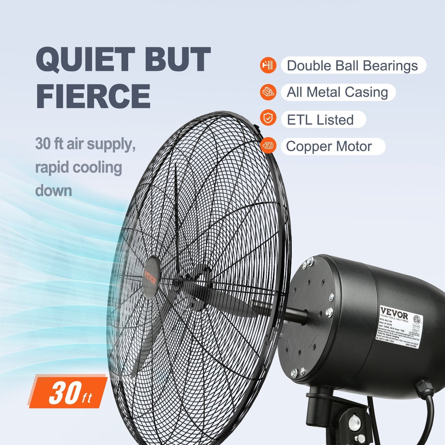 Wall-Mount Waterproof Misting Fan, 62 cm, 3-Speed Oscillating Metal Design