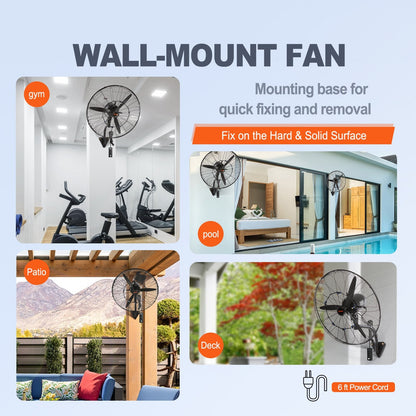Wall-Mount Waterproof Misting Fan, 62 cm, 3-Speed Oscillating Metal Design