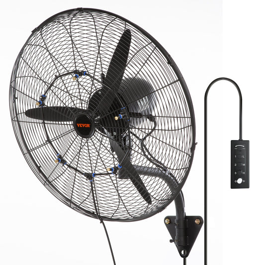 VEVOR Wall-Mount Misting Fan Oscillating Metal Fan 61.6 cm 3 Speed Waterproof