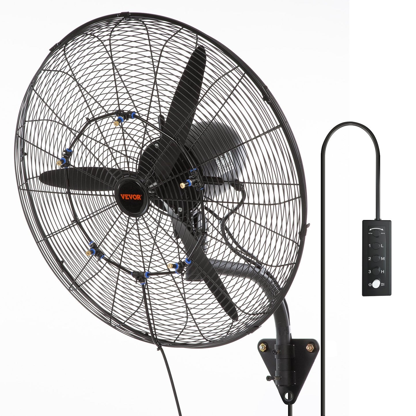 Wall-Mount Waterproof Misting Fan, 62 cm, 3-Speed Oscillating Metal Design