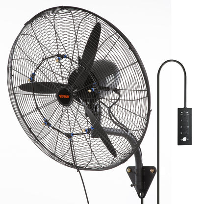 Wall-Mount Waterproof Misting Fan, 62 cm, 3-Speed Oscillating Metal Design