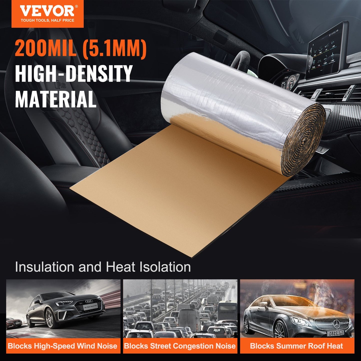 VEVOR Car Sound Deadening Mat, 200 mil 3.3sq.m Automotive Sound Deadener, High Density
