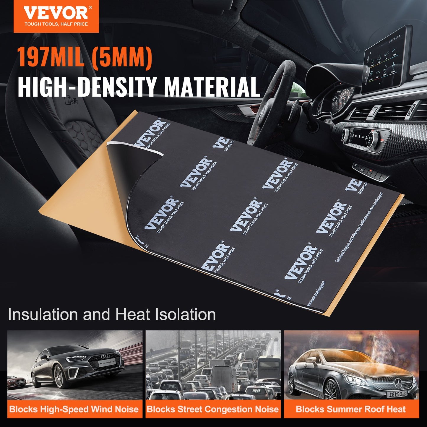 VEVOR Car Sound Deadening Mat, 200 mil 2.3sq.m Car Sound Dampening Material, Butyl