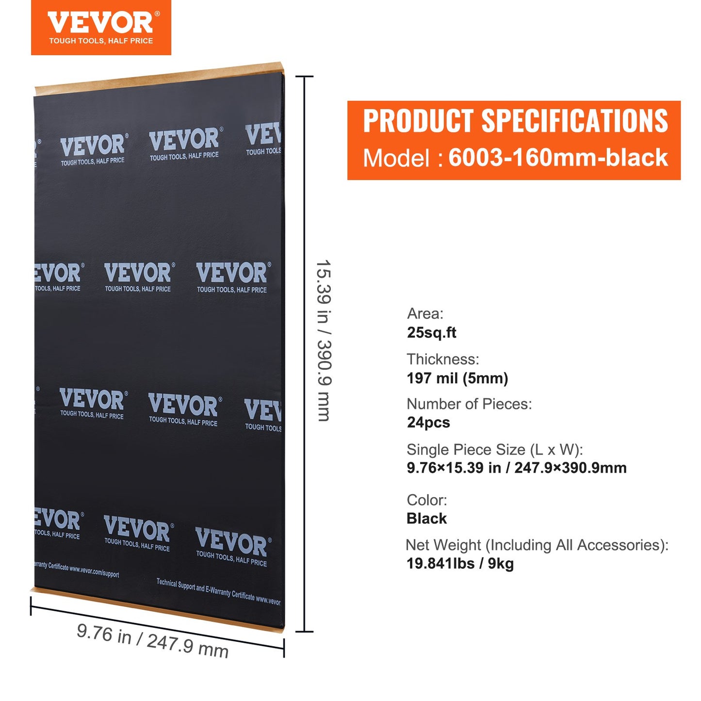 VEVOR Car Sound Deadening Mat, 200 mil 2.3sq.m Car Sound Dampening Material, Butyl