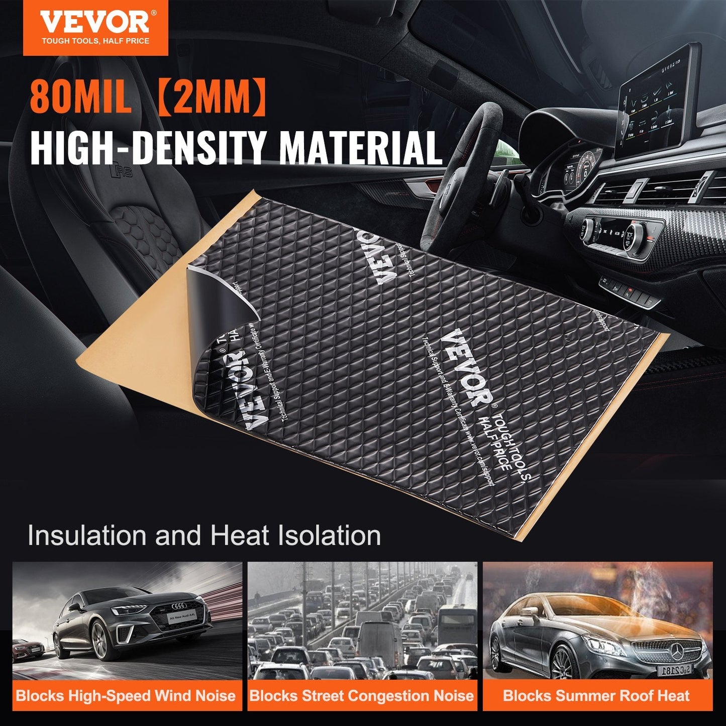 Automotive Noise Insulation Mat, 2mm Thick, 0.9 sq.m, Butyl Vibration Dampener