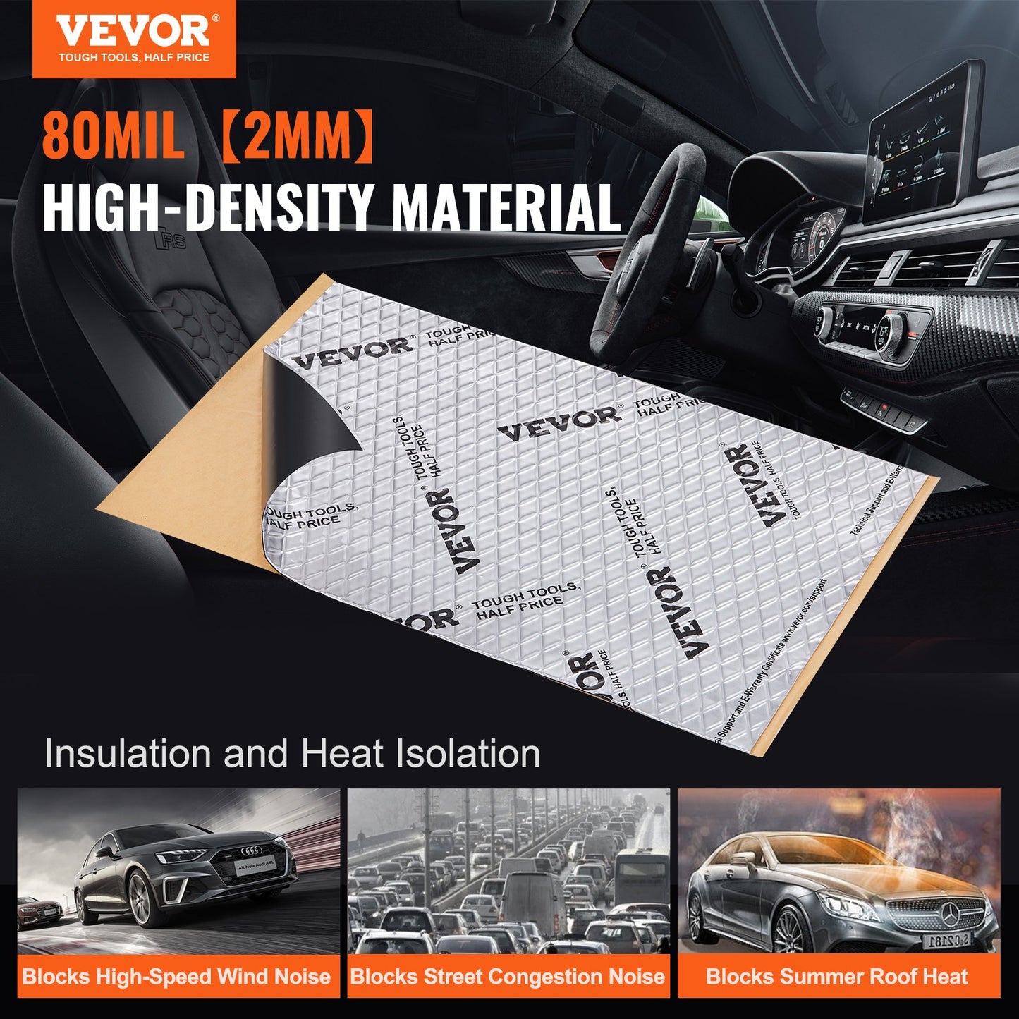 VEVOR Car Sound Deadening Mat, 80 mil 3.3sq.m Car Sound Dampening Material, Butyl
