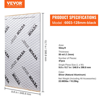 VEVOR Car Sound Deadening Mat, 50 mil 4.8sq.m Car Sound Dampening Material, Butyl