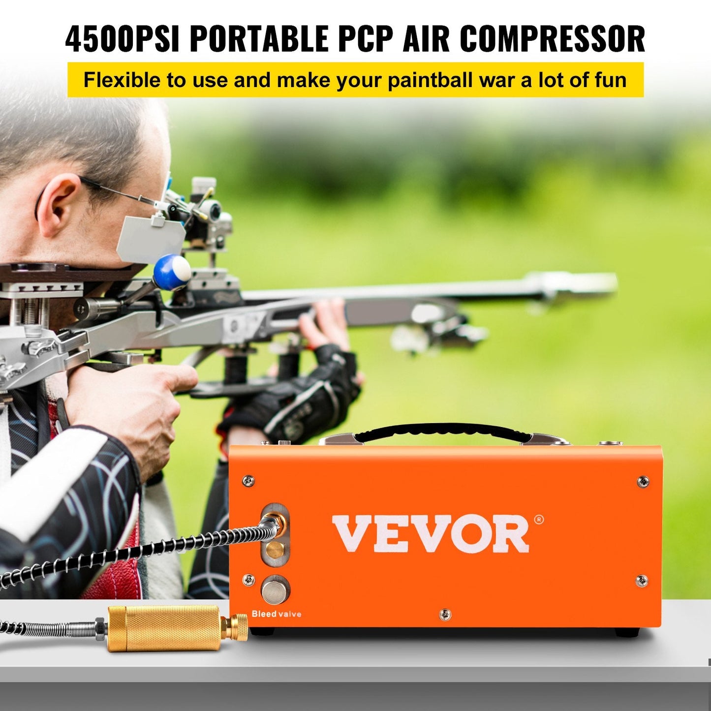Portable PCP Air Compressor with Auto-Stop, 4500Psi, Dual Voltage 12V/220V