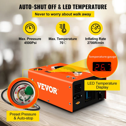 Portable PCP Air Compressor with Auto-Stop, 4500Psi, Dual Voltage 12V/220V