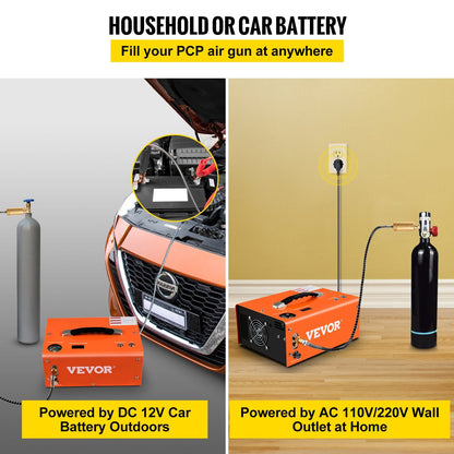 Portable PCP Air Compressor with Auto-Stop, 4500Psi, Dual Voltage 12V/220V