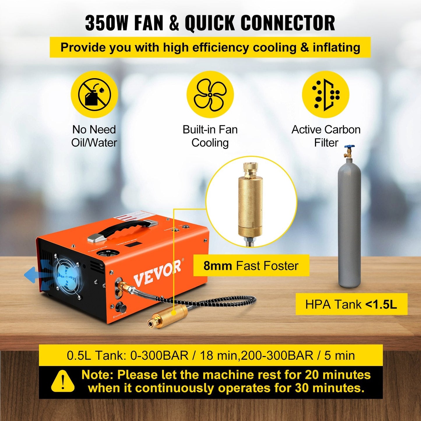 Portable PCP Air Compressor with Auto-Stop, 4500Psi, Dual Voltage 12V/220V