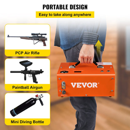 Portable PCP Air Compressor with Auto-Stop, 4500Psi, Dual Voltage 12V/220V
