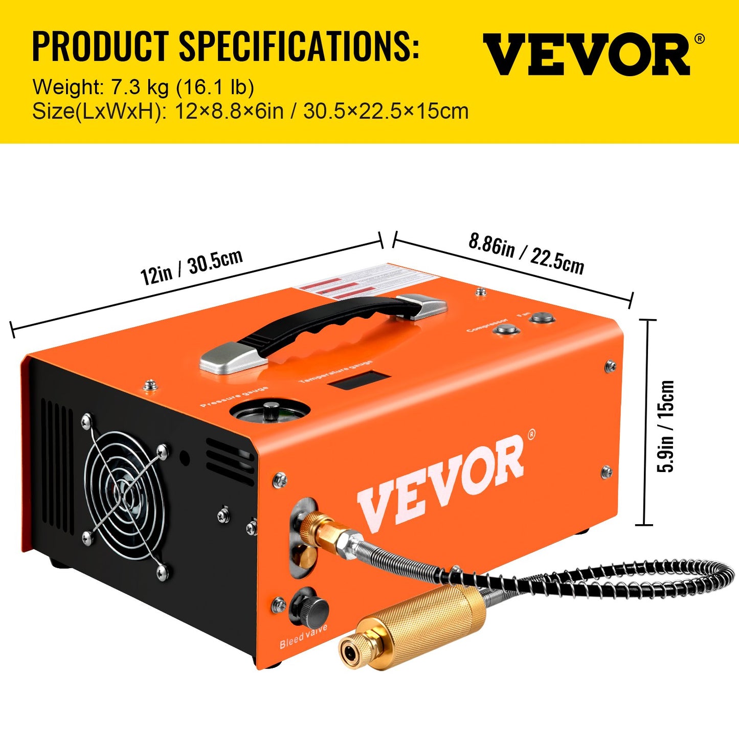VEVOR PCP Air Compressor Portable Scuba Compressor 4500Psi Auto-Stop 12V/110V