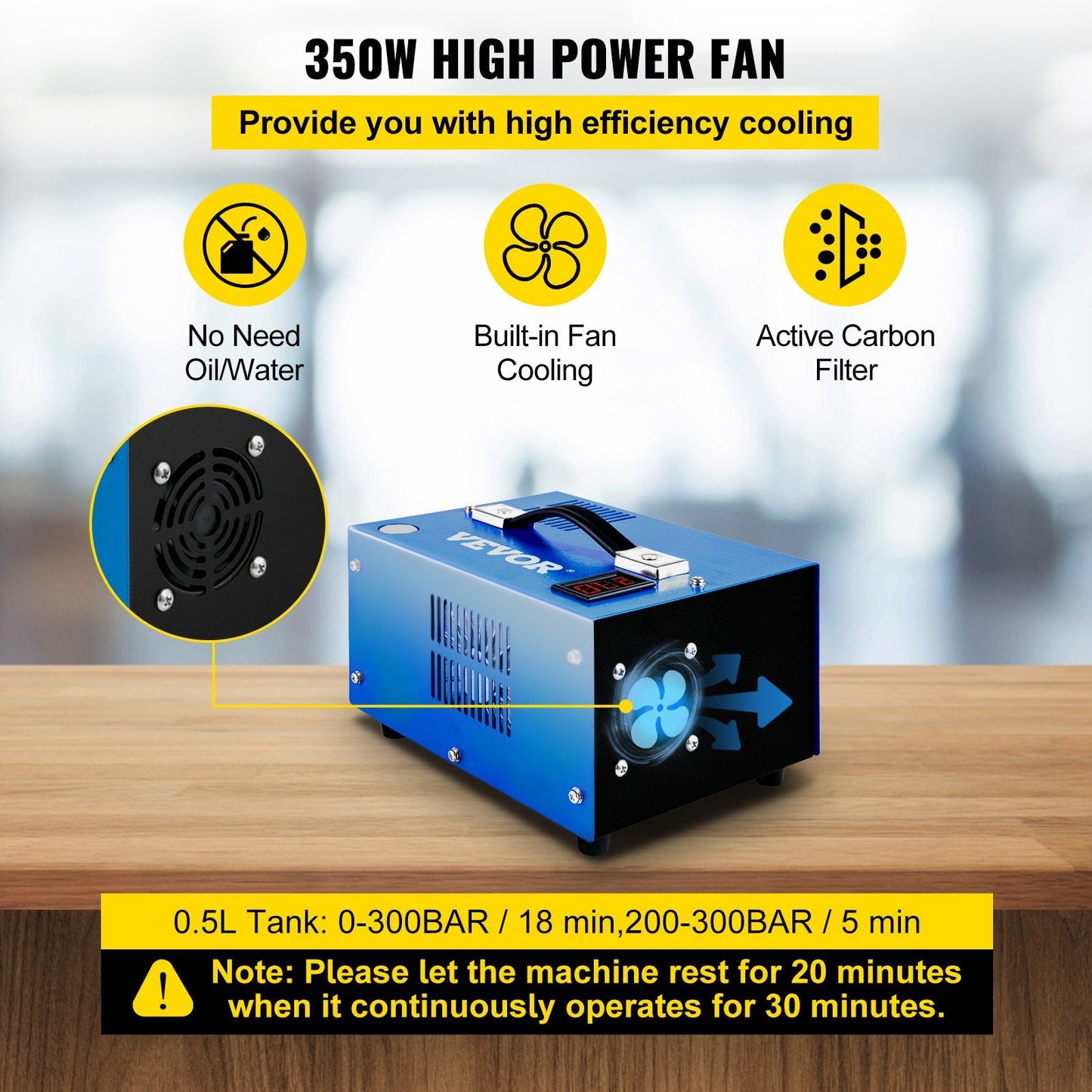 High-Pressure PCP Air Compressor 30MPa Manual-Stop 12V/220V with Adapter