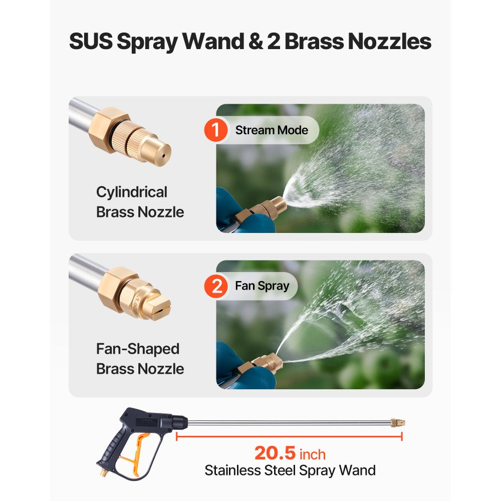 Industrial Concrete Sprayer, 14L Stainless Steel Sprayer, Heavy Duty Tri-Poxy Pump Sprayers, 52cm Wand with Ergonomic Gun Handle, 1.2m & 3m Hoses, 2 Brass Nozzles for Construction, Garden