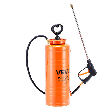 Industrial Concrete Sprayer, 14L Stainless Steel Sprayer, Heavy Duty Tri-Poxy Pump Sprayers, 52cm Wand with Ergonomic Gun Handle, 1.2m & 3m Hoses, 2 Brass Nozzles for Construction, Garden