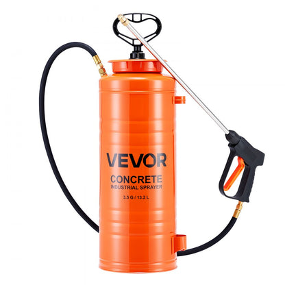 Industrial Concrete Sprayer, 14L Stainless Steel Sprayer, Heavy Duty Tri-Poxy Pump Sprayers, 52cm Wand with Ergonomic Gun Handle, 1.2m & 3m Hoses, 2 Brass Nozzles for Construction, Garden