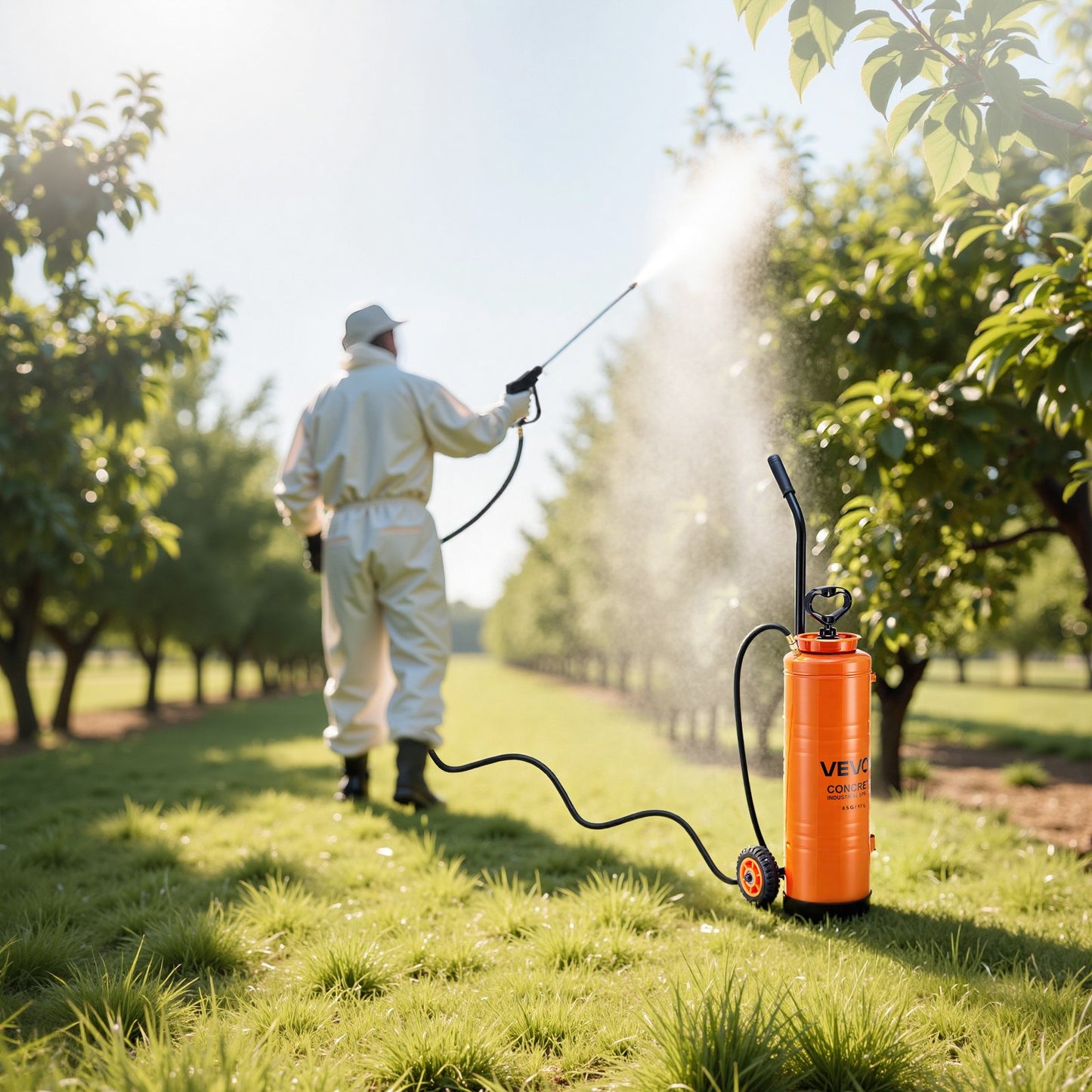 Industrial Sprayer, 17L Large Capacity, Stainless Steel Concrete Sprayer with Ergonomic Handle & Removable Cart, 1.2 m & 3 m Hose, Concrete Sealer Sprayers for Form Oils Construction