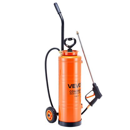 Industrial Sprayer, 17L Large Capacity, Stainless Steel Concrete Sprayer with Ergonomic Handle & Removable Cart, 1.2 m & 3 m Hose, Concrete Sealer Sprayers for Form Oils Construction