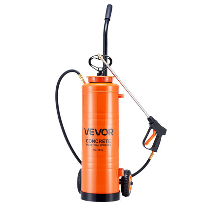 Industrial Concrete Sprayer with Wheeled Cart, 19L Stainless Steel Sprayer, Heavy Duty Tri-Poxy Pump Sprayers, 52cm Wand, 1.2m & 3m Hoses, 2 Brass Nozzles for Construction, Lawn & Garden