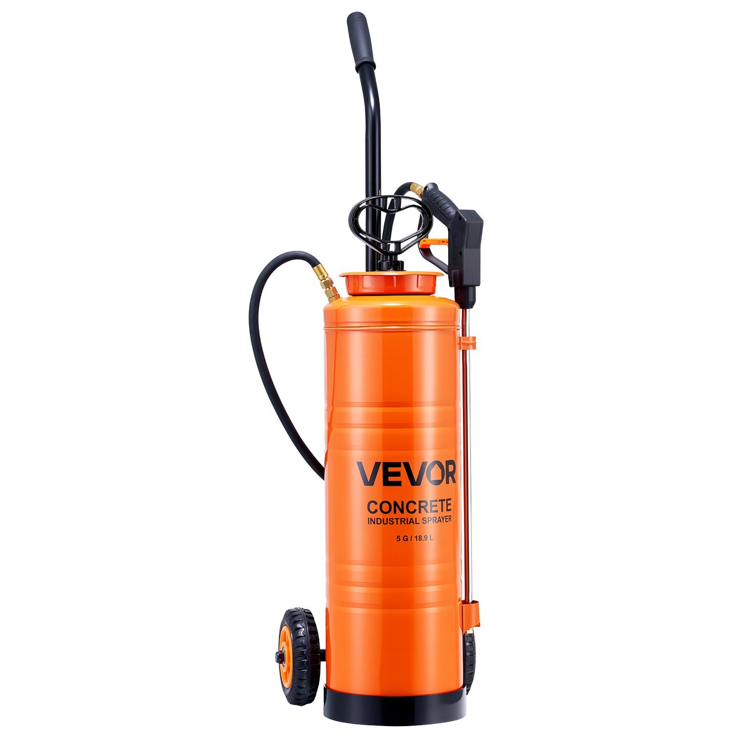 Industrial Concrete Sprayer with Wheeled Cart, 19L Stainless Steel Sprayer, Heavy Duty Tri-Poxy Pump Sprayers, 52cm Wand, 1.2m & 3m Hoses, 2 Brass Nozzles for Construction, Lawn & Garden